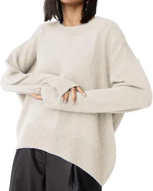 Ckikiou Oversized Crewneck Cute Slouchy High Low Sweater for Women Fall Winter Casual Long Sleeve Soft Knitted Pullover Top