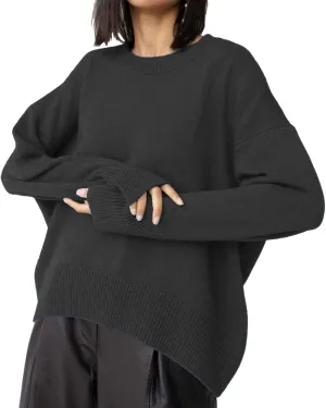 Ckikiou Oversized Crewneck Cute Slouchy High Low Sweater for Women Fall Winter Casual Long Sleeve Soft Knitted Pullover Top