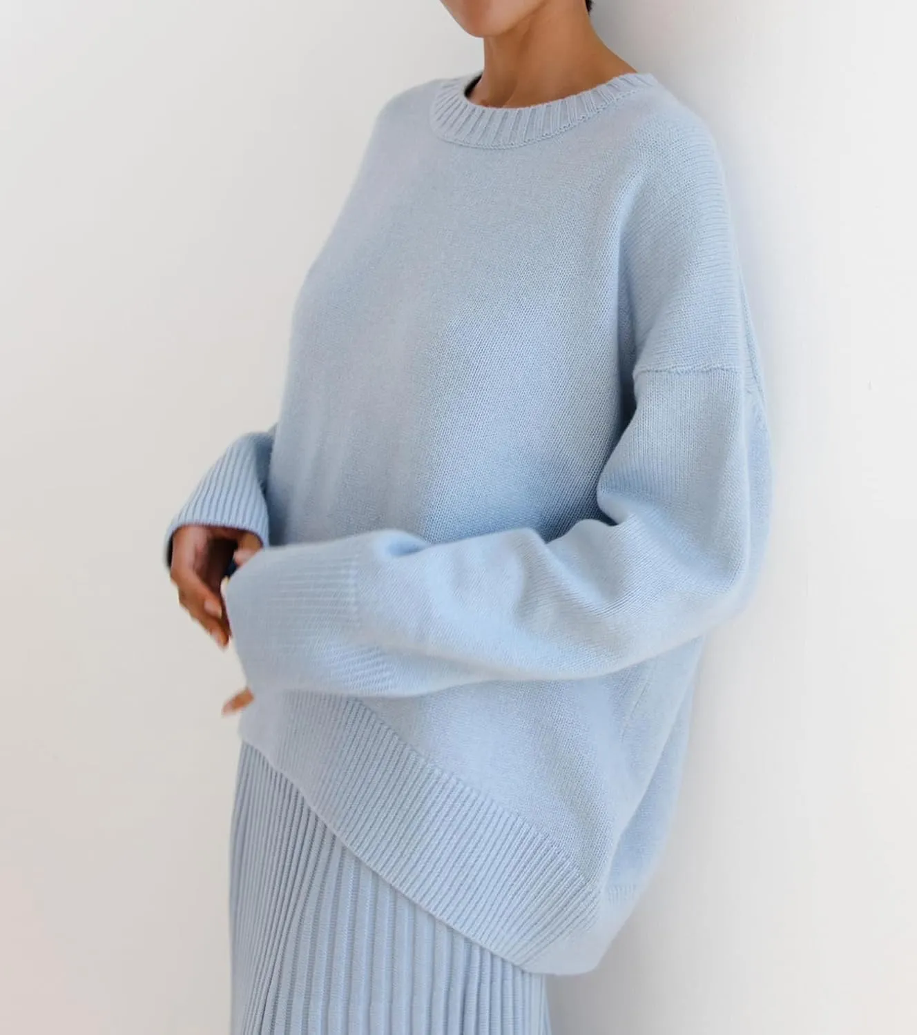 Ckikiou Oversized Crewneck Cute Slouchy High Low Sweater for Women Fall Winter Casual Long Sleeve Soft Knitted Pullover Top