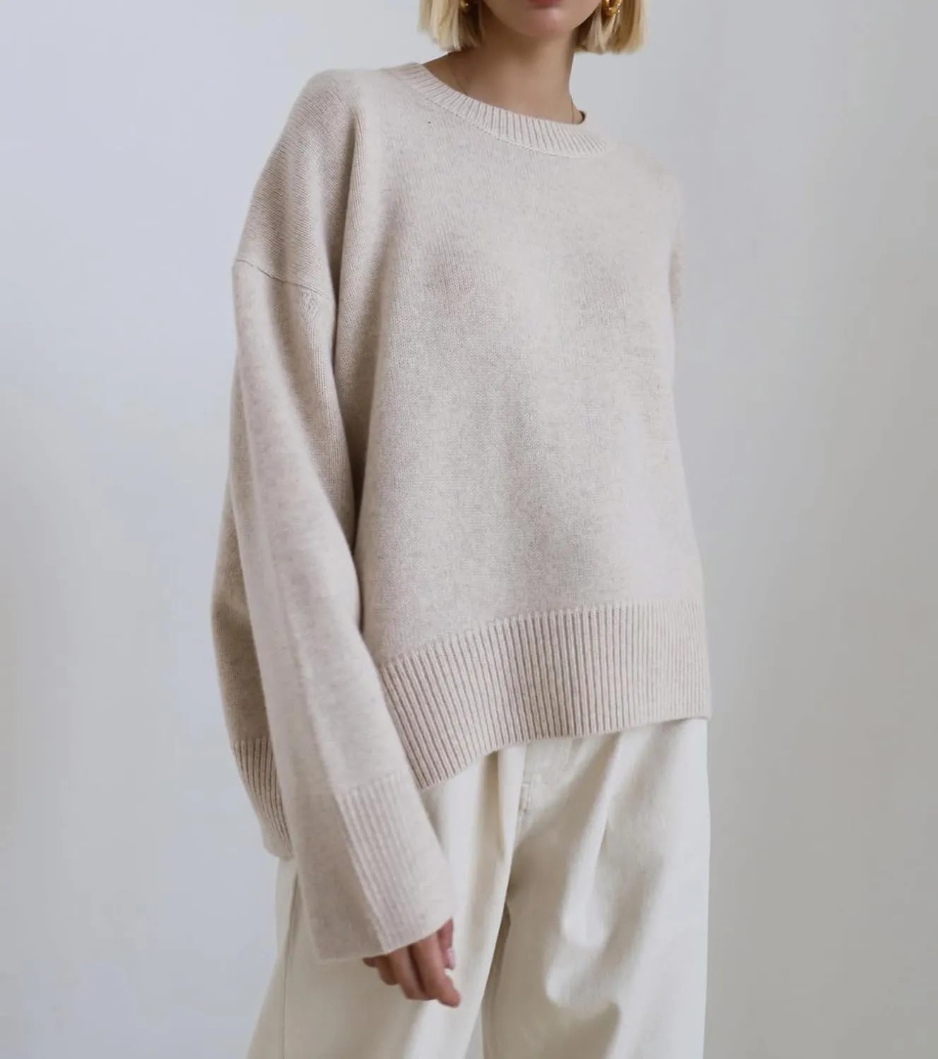 Ckikiou Oversized Crewneck Cute Slouchy High Low Sweater for Women Fall Winter Casual Long Sleeve Soft Knitted Pullover Top