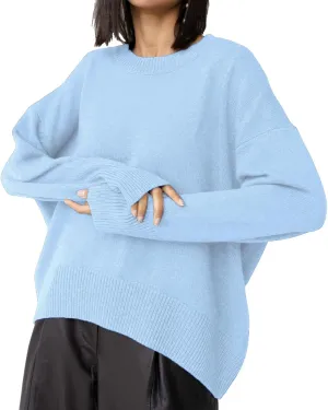 Ckikiou Oversized Crewneck Cute Slouchy High Low Sweater for Women Fall Winter Casual Long Sleeve Soft Knitted Pullover Top