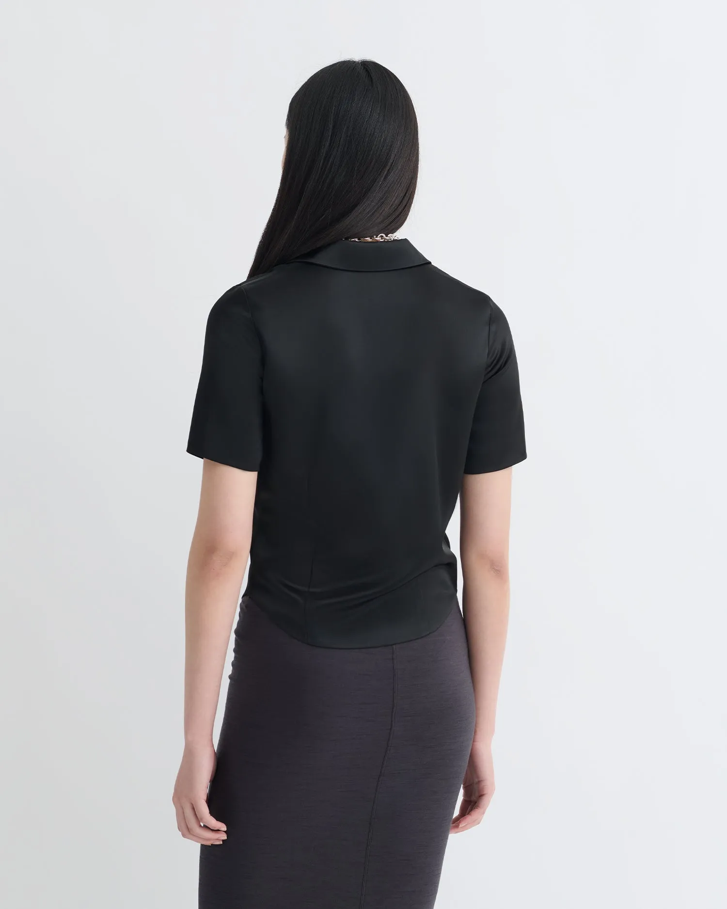 Clare - Slip Satin Shirt - Black surfing attire cycling attire