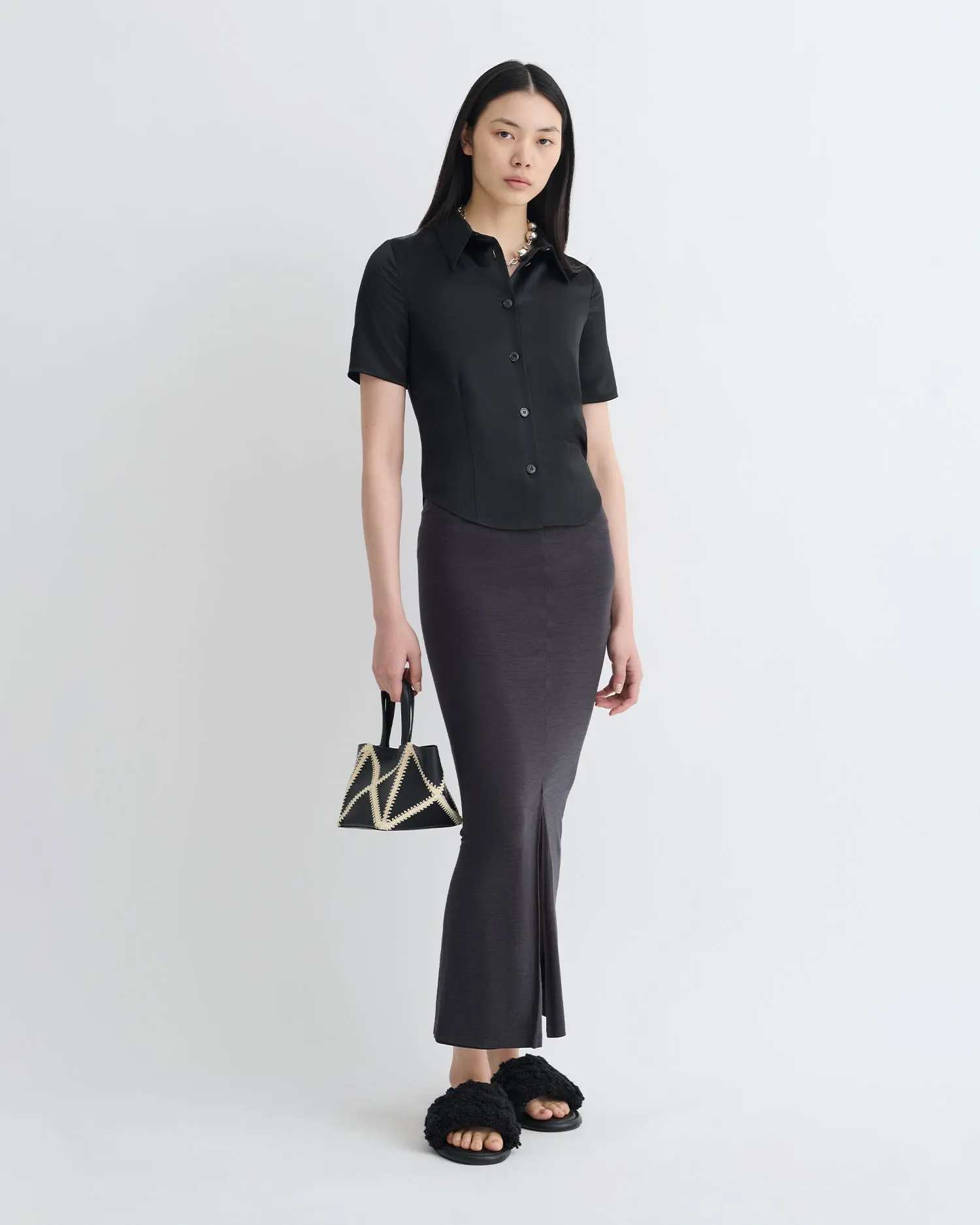 Clare - Slip Satin Shirt - Black Sport Performance
