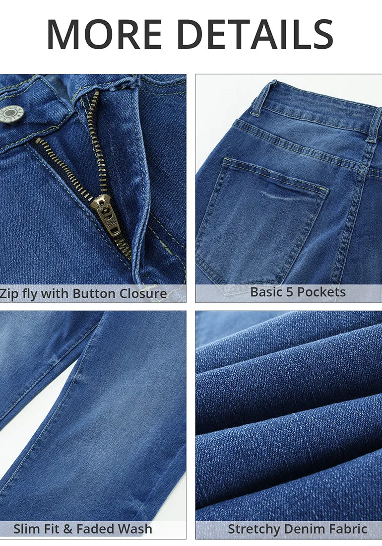 Classic Blue Women's High Waisted Straight Leg Denim Jeans Pockets Casual Capri Pants