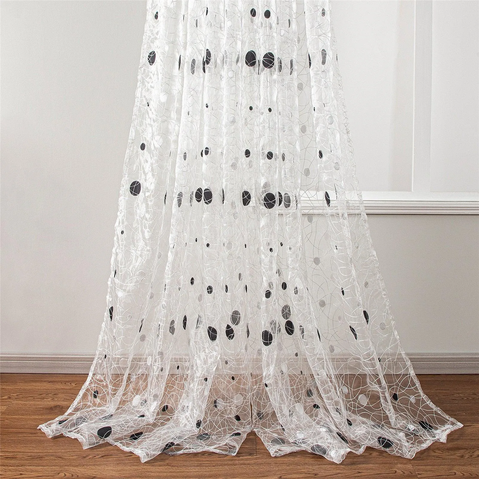 Classic Curtain Designs- Embroidered White Sheer Drapes,Dot Voile Curtains For Living Room,Bedroom,Nursery Grommet Window Curtains,1 Panel