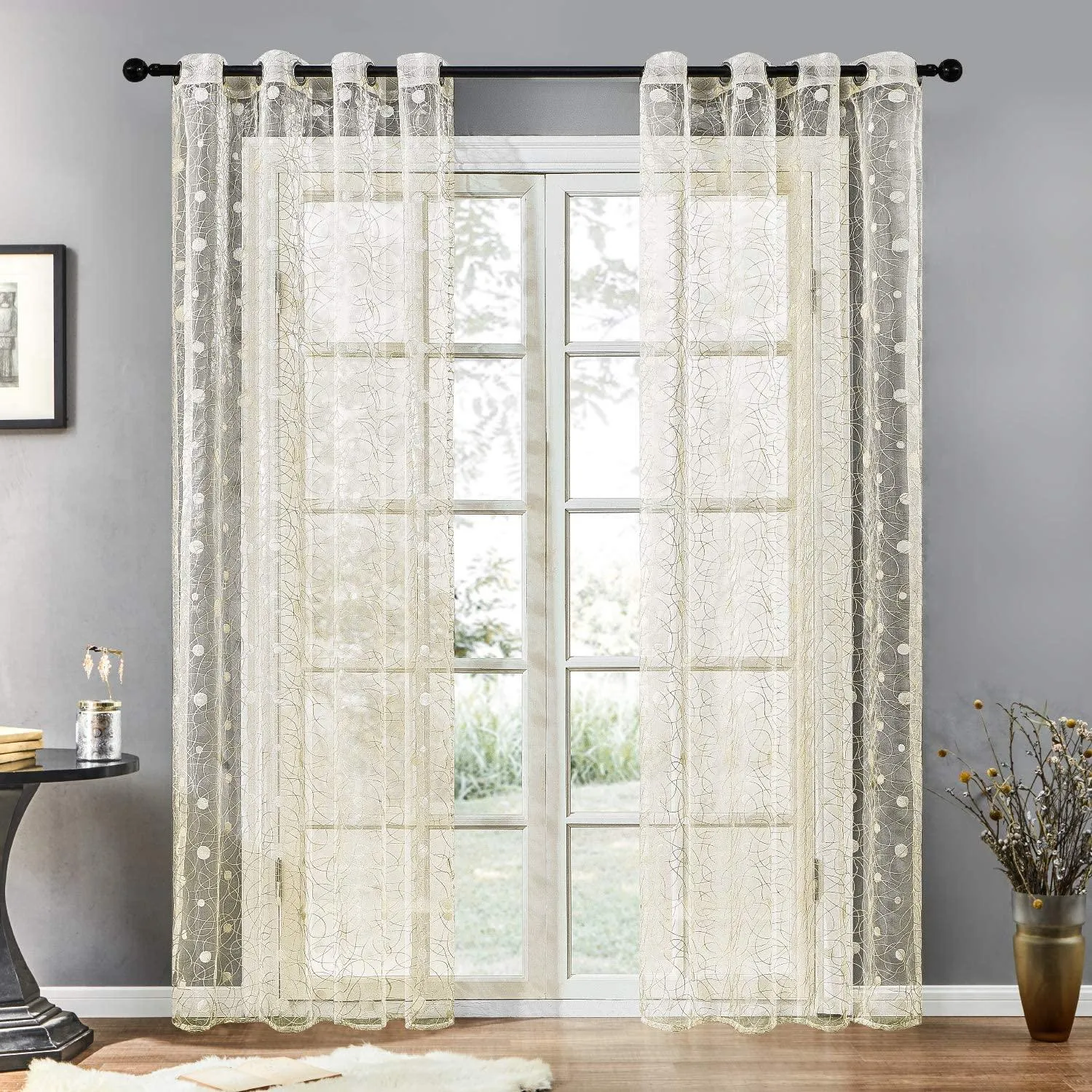 Classic Curtain Designs- Embroidered White Sheer Drapes,Dot Voile Curtains For Living Room,Bedroom,Nursery Grommet Window Curtains,1 Panel
