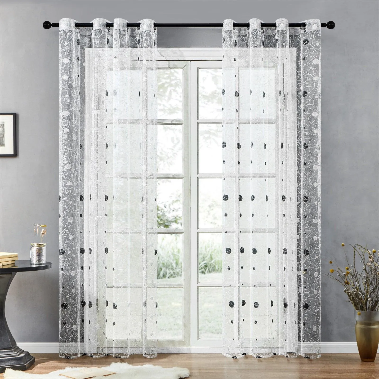 Classic Curtain Designs- Embroidered White Sheer Drapes,Dot Voile Curtains For Living Room,Bedroom,Nursery Grommet Window Curtains,1 Panel