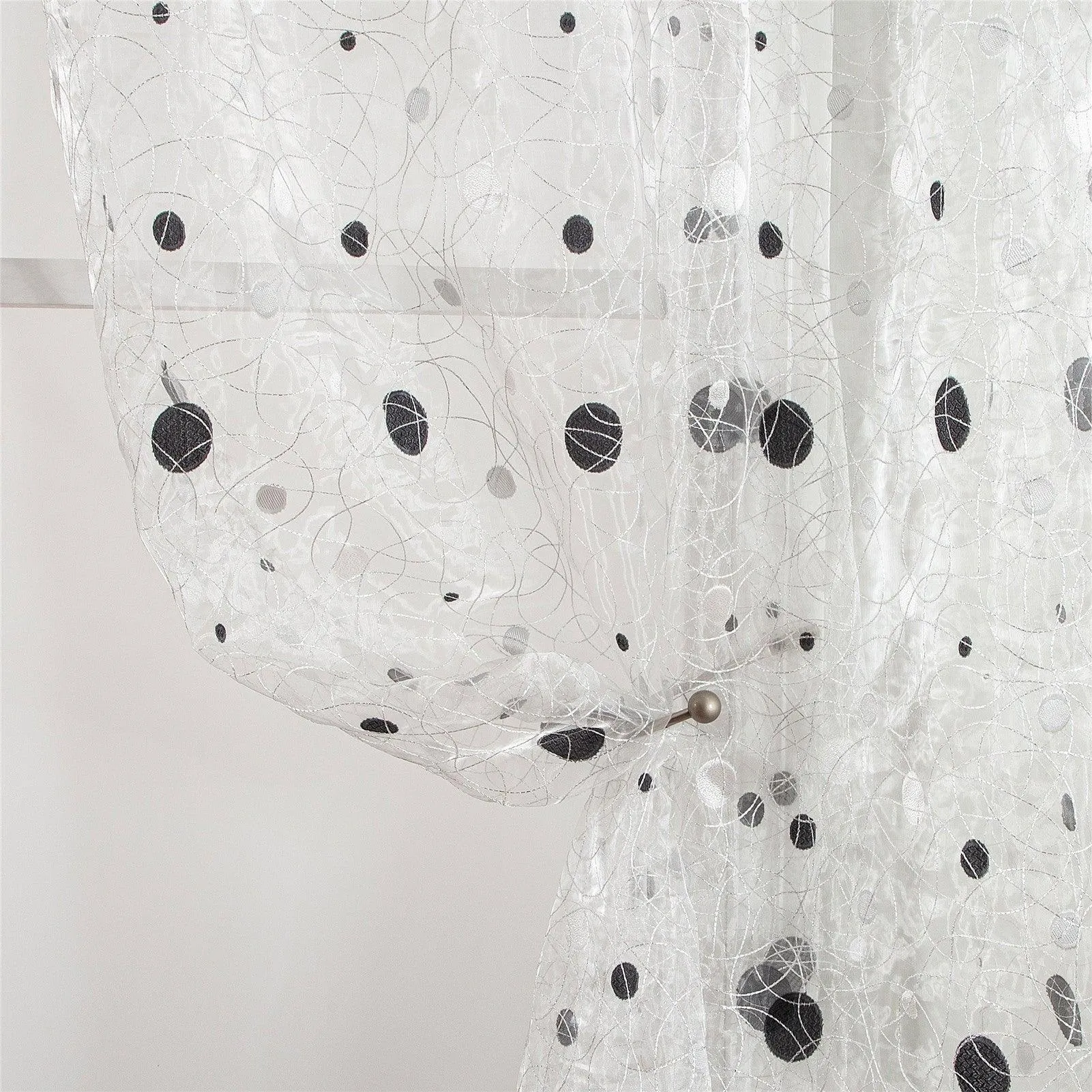 Classic Curtain Designs- Embroidered White Sheer Drapes,Dot Voile Curtains For Living Room,Bedroom,Nursery Grommet Window Curtains,1 Panel