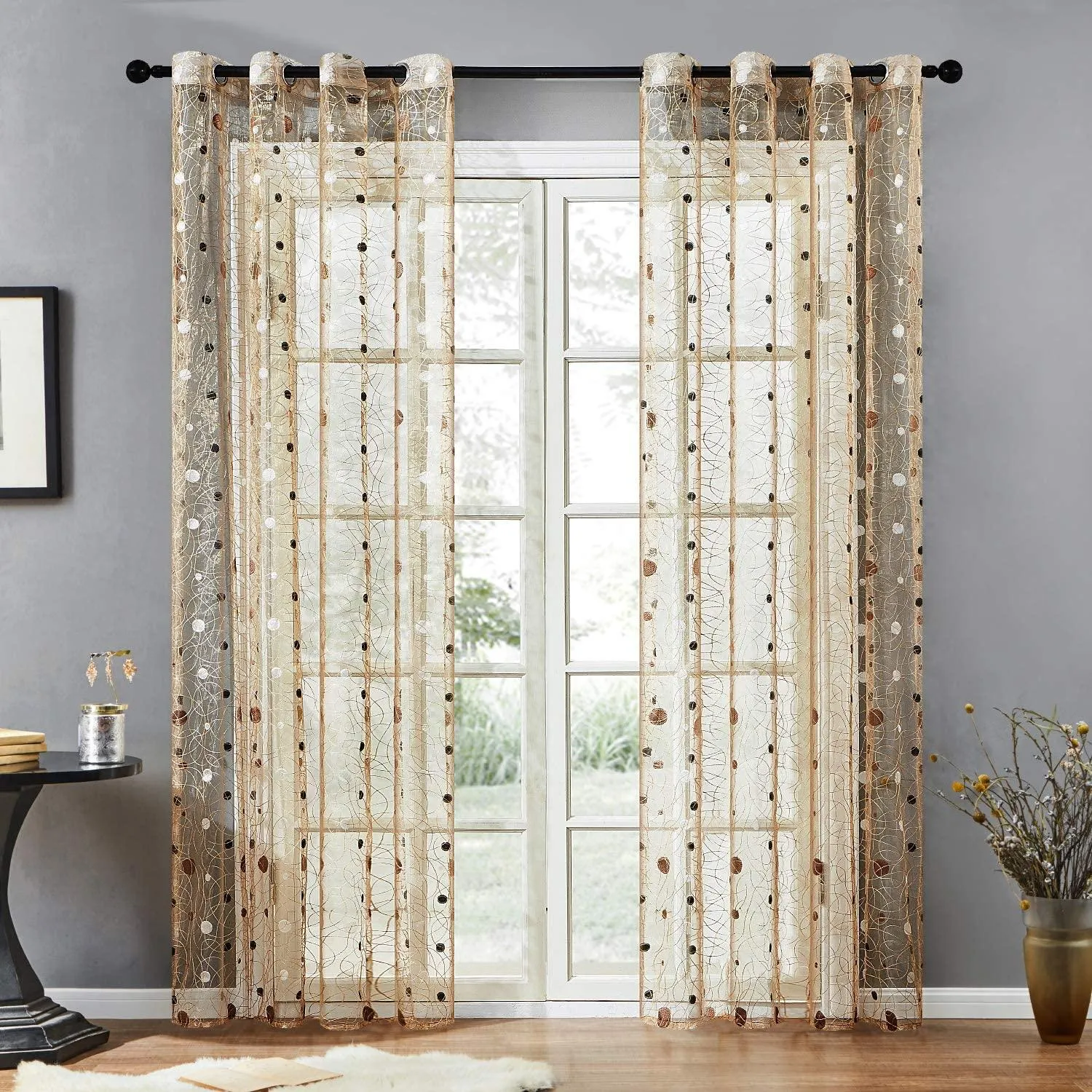 Classic Curtain Designs- Embroidered White Sheer Drapes,Dot Voile Curtains For Living Room,Bedroom,Nursery Grommet Window Curtains,1 Panel