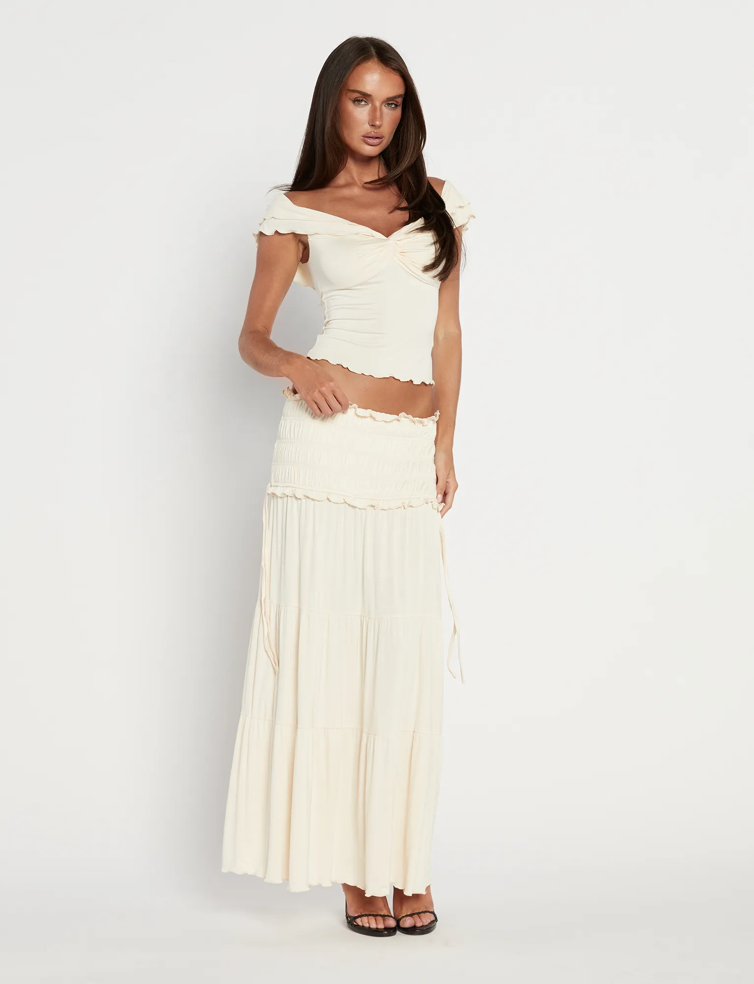 DENALI MAXI SKIRT - NEUTRAL : BONE Hypoallergenic fabric Scalloped Edge