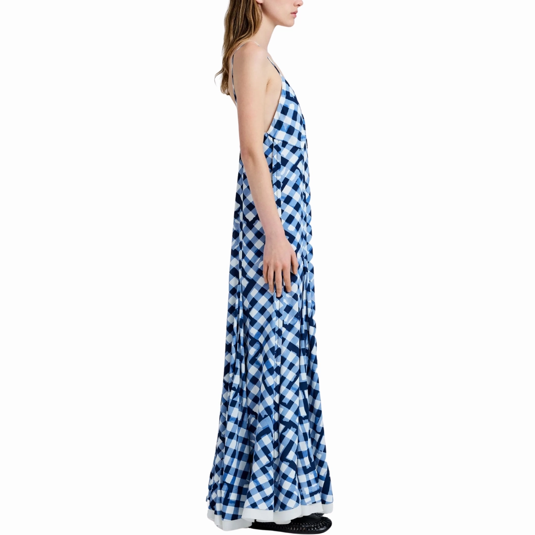 Navy Check June Dress Chic Comfort Wear Organic-Fabric