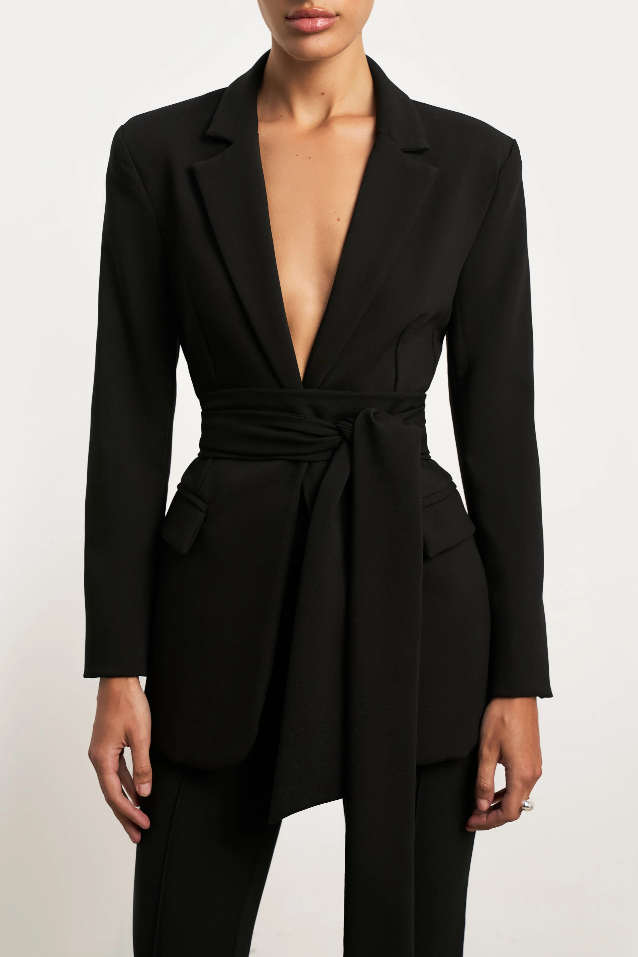 Classic Blazer With Belt - Black Breathable UV-protective