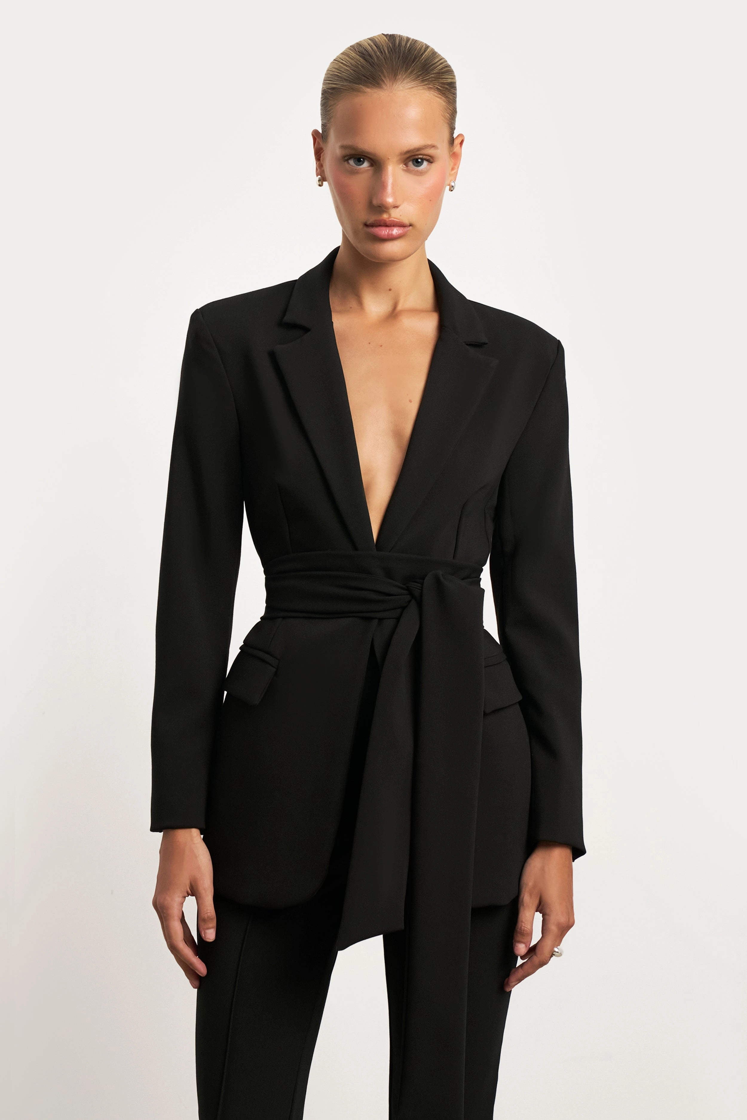 Amateur athletes Camouflage fitness wear Classic Blazer With Belt - Black