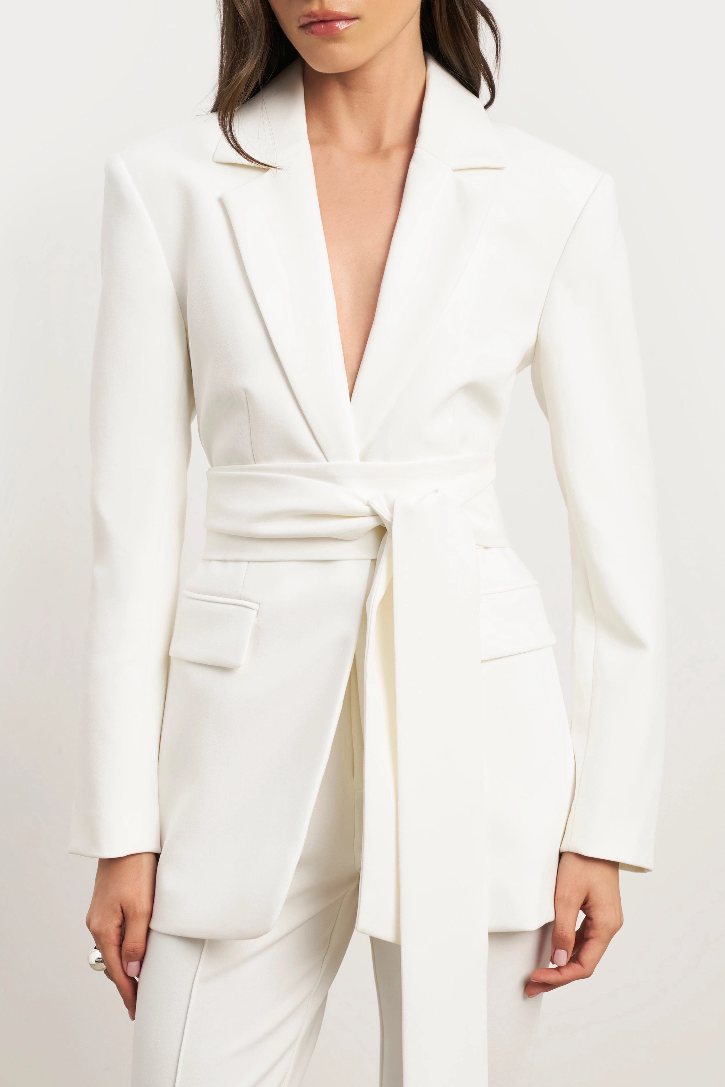 Classic Blazer With Belt - White High-intensity workouts