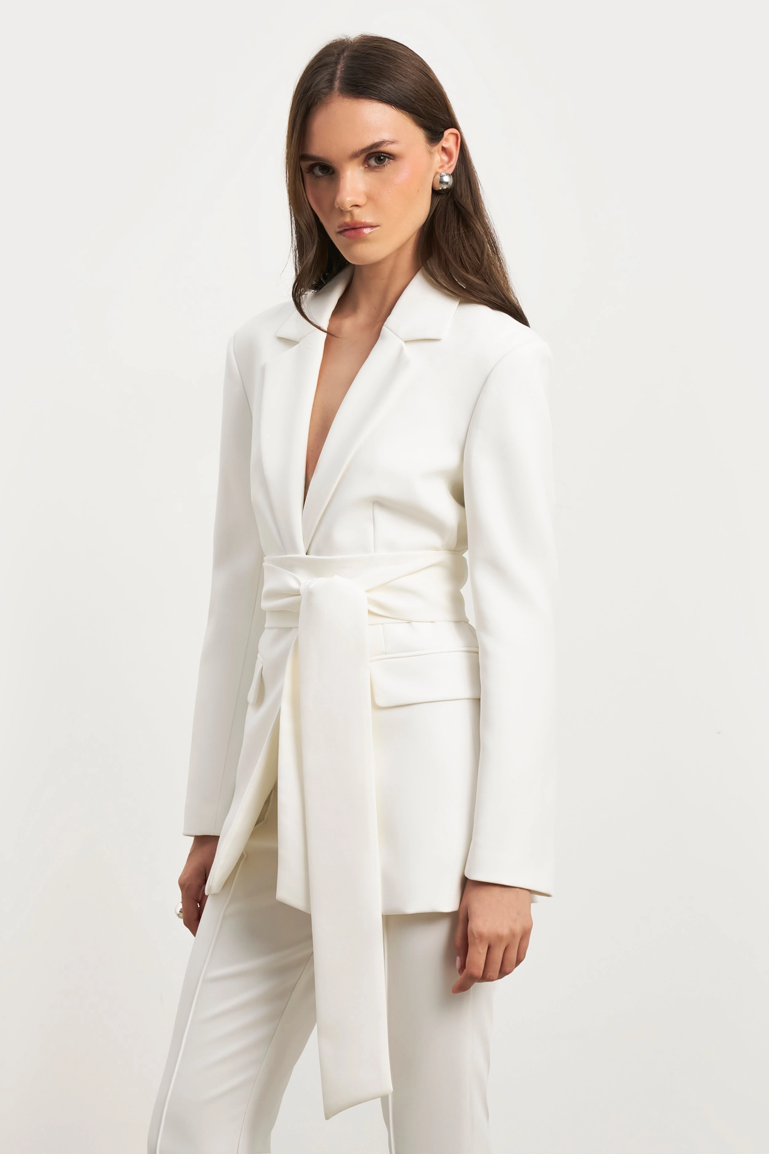 Indoor sports Classic Blazer With Belt - White