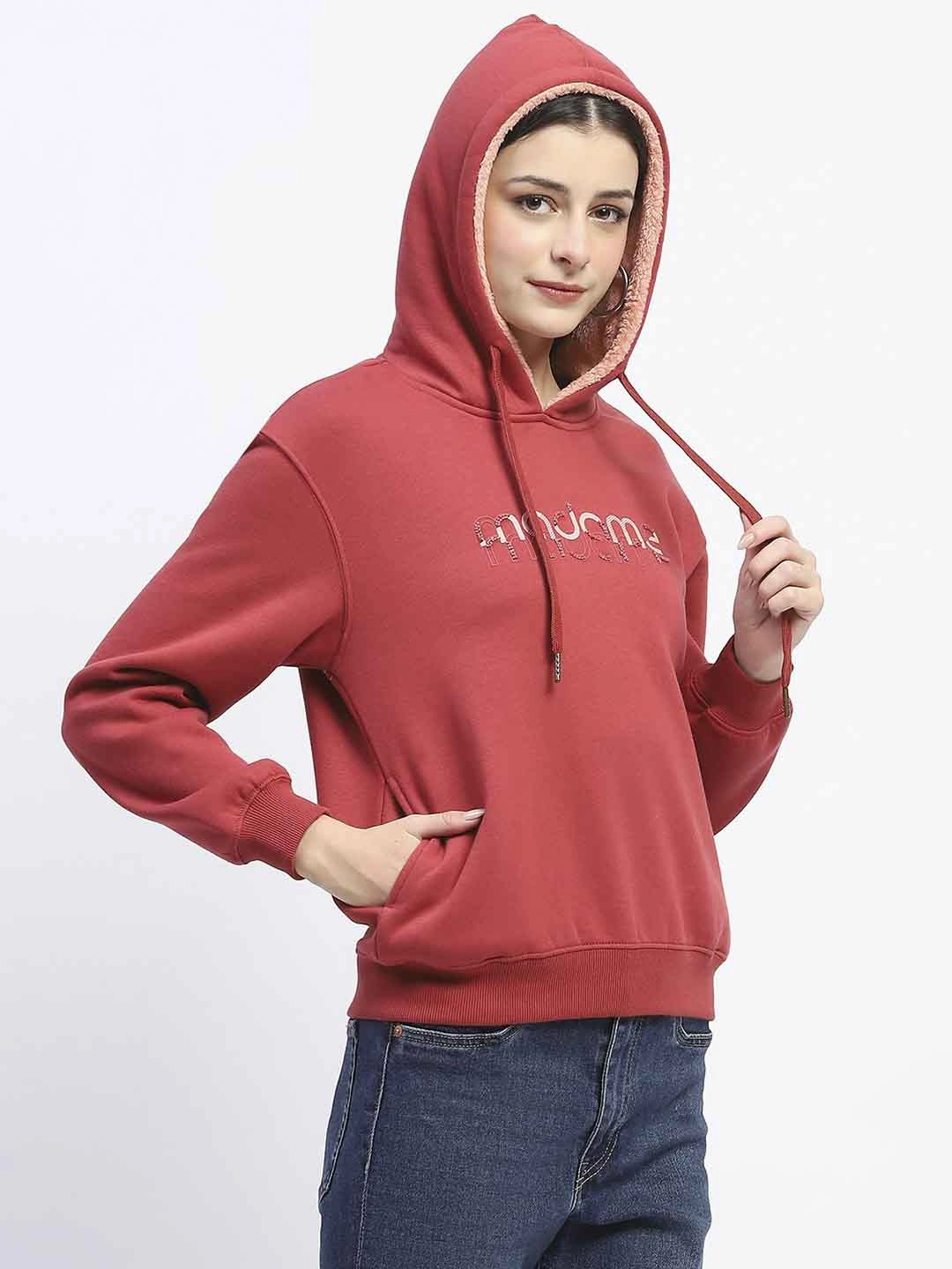 packable Madame Print And Handwork Red Hooded Sweatshirt