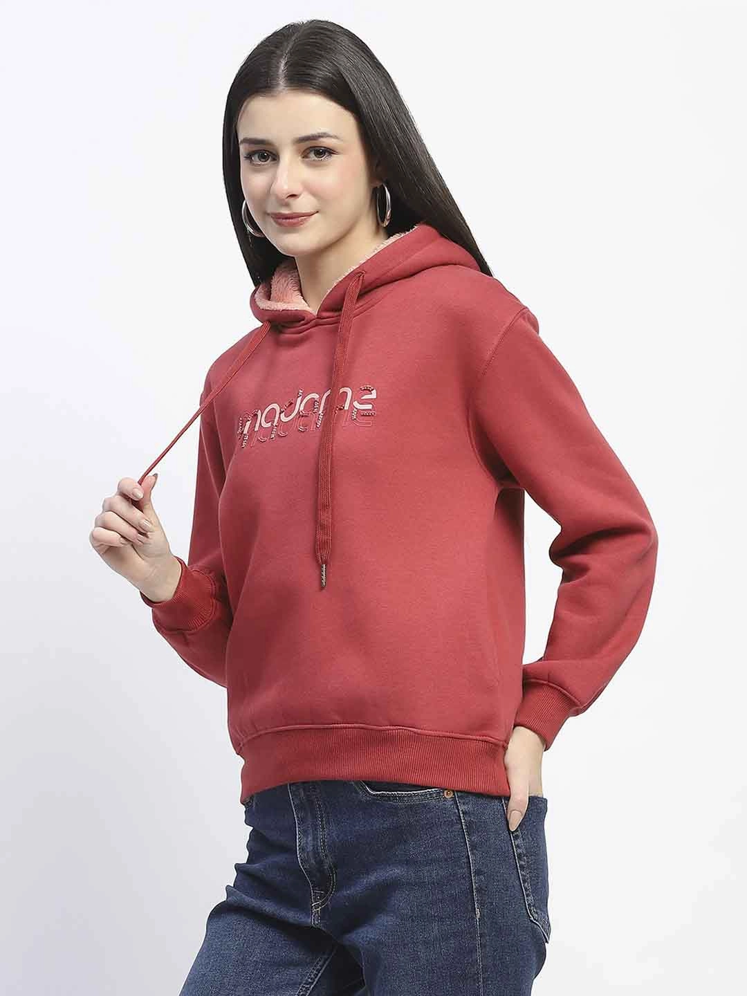 waterproof Polka Dot Madame Print And Handwork Red Hooded Sweatshirt