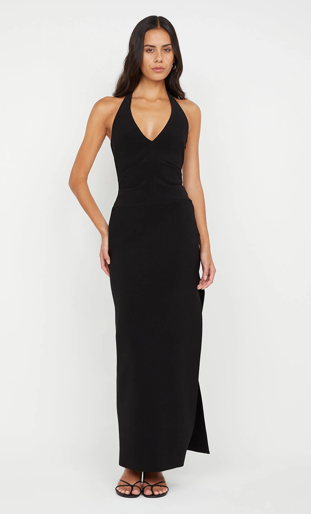 ARIVEN HALTER MAXI DRESS - BLACK Zip Closure