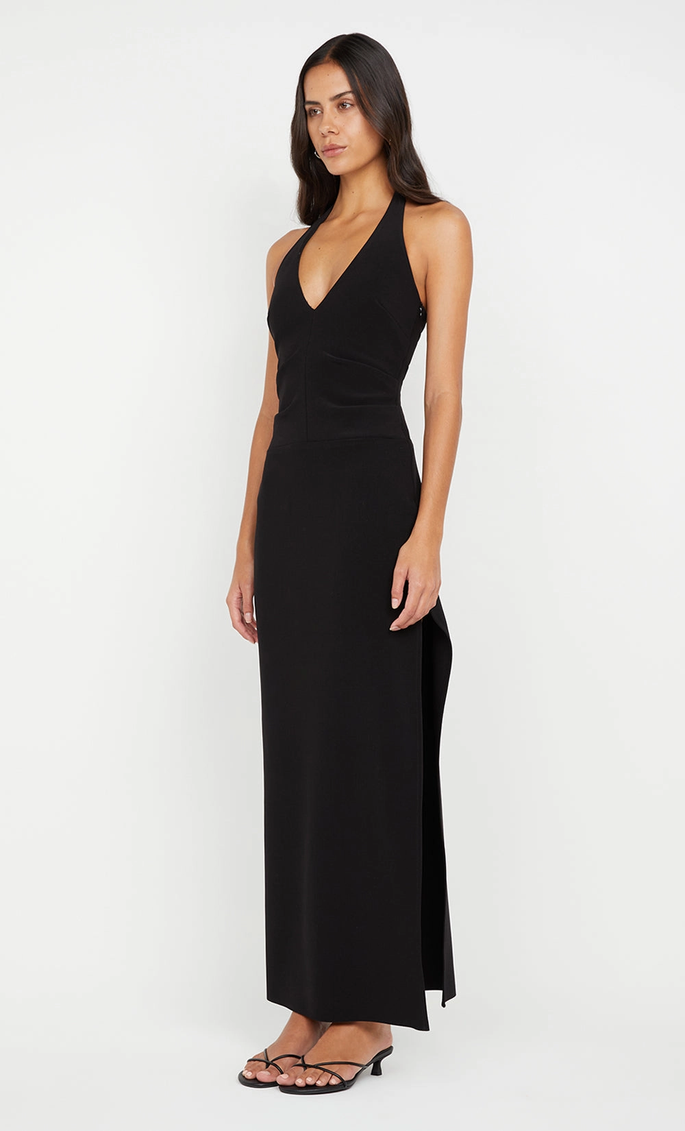 Shiny surface ARIVEN HALTER MAXI DRESS - BLACK