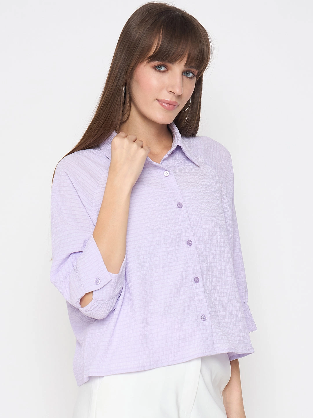 Urban Edge Madame Shirt Collar Buttoned Orange Lilac Shirt