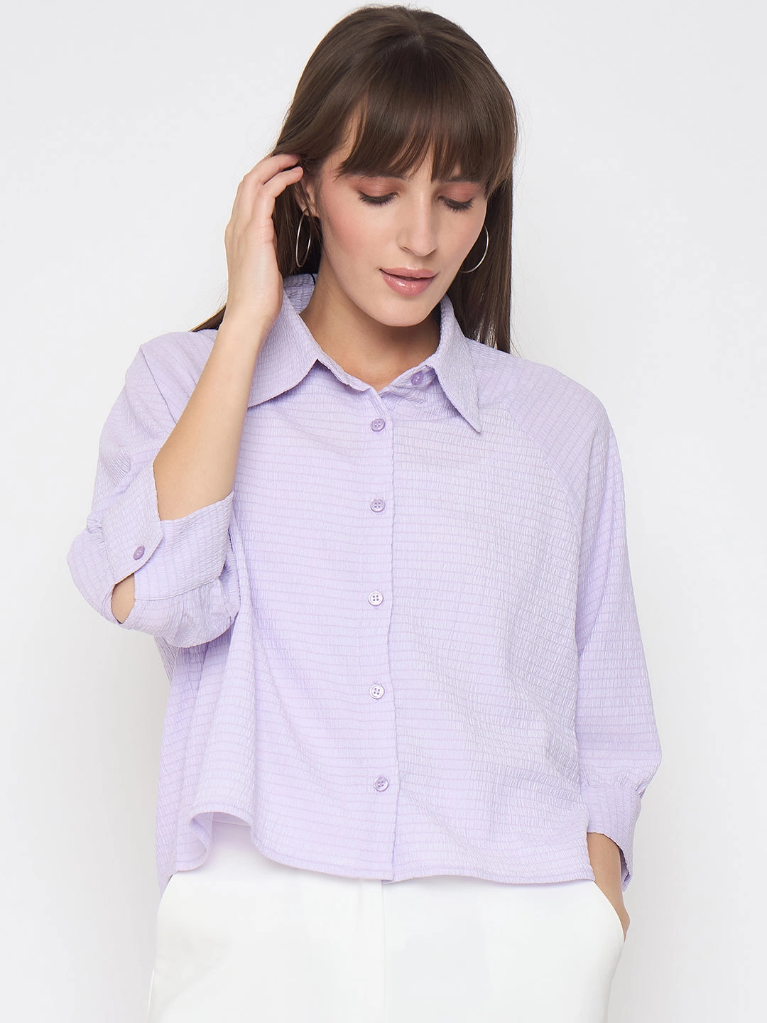 Madame Shirt Collar Buttoned Orange Lilac Shirt Graduation Ceremony