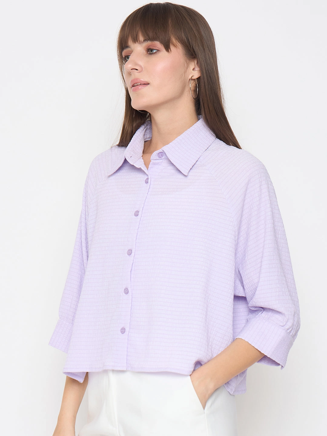 Madame Shirt Collar Buttoned Orange Lilac Shirt Timeless elegance