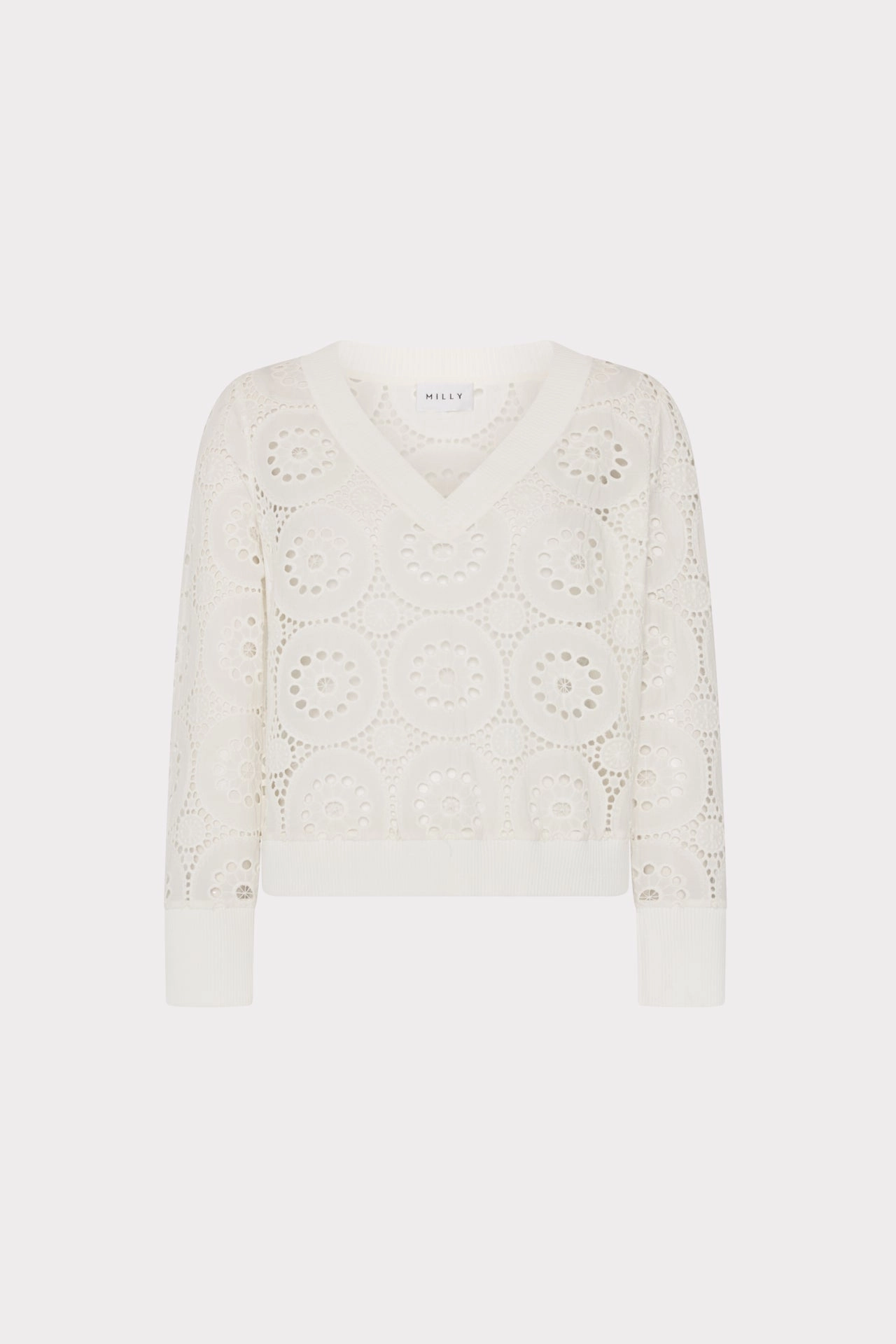 Moisture Wicking Yarn Multi Panel V-Neck Embroidery Knit Detail Top