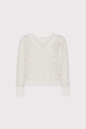 Moisture Wicking Yarn Multi Panel V-Neck Embroidery Knit Detail Top