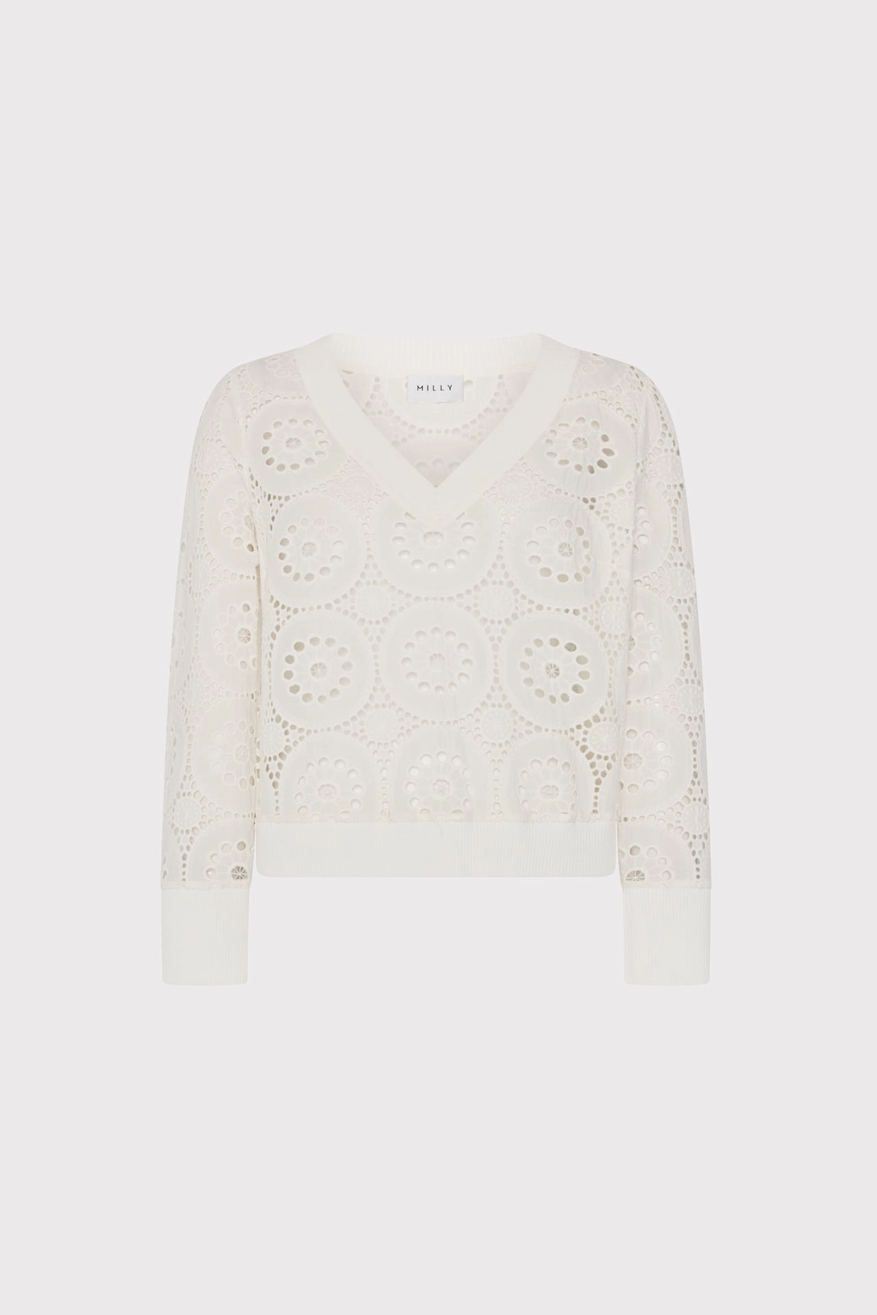 V-Neck Embroidery Knit Detail Top Warm Fabric Essential Layer