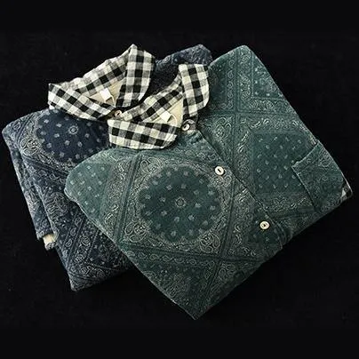 Classy Green Plaid Shirts Women Lapel Pockets Baggy Spring Tops
