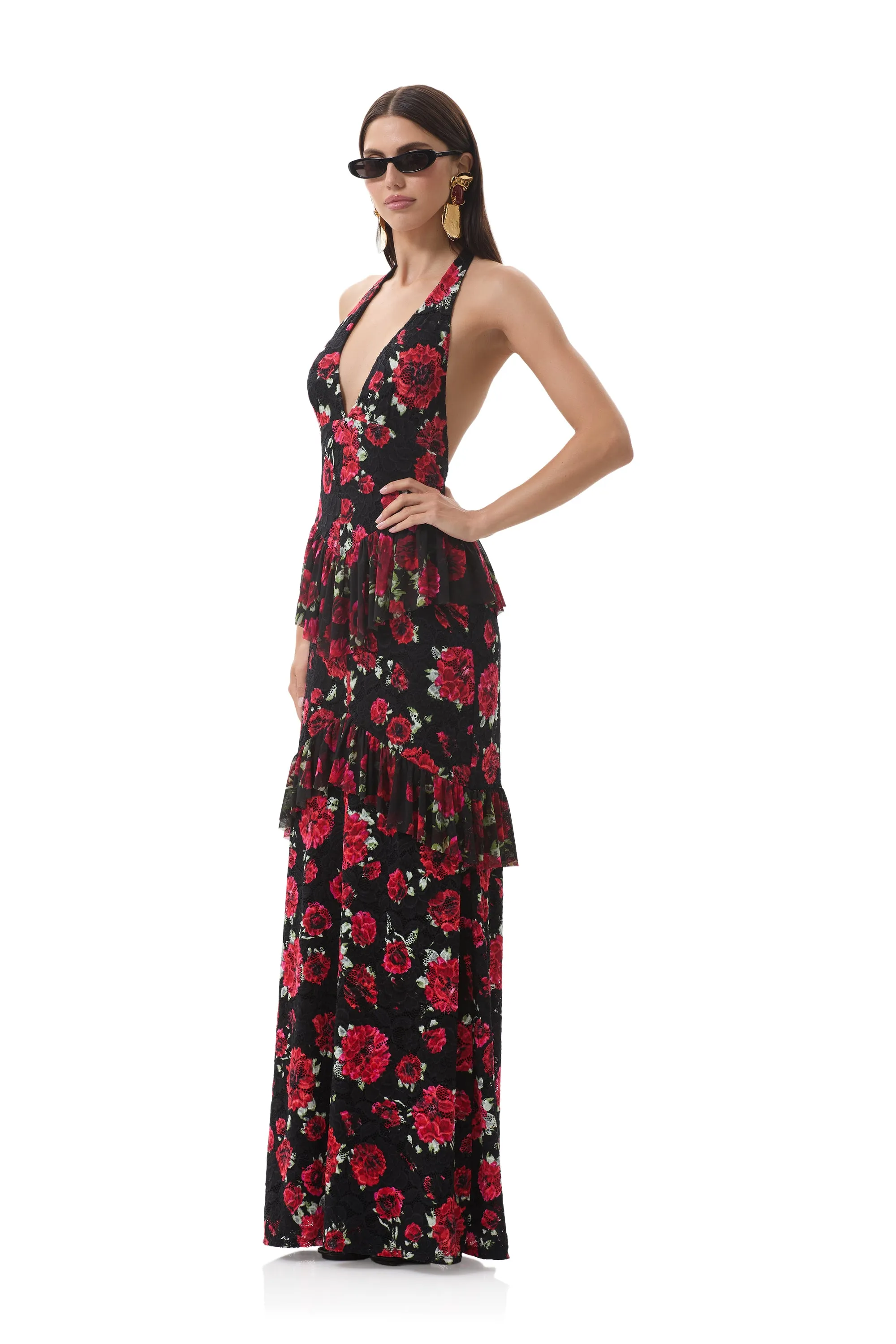 Slim Touch Curve-Enhancing Athens Crochet Lace Dress - Painted Roses