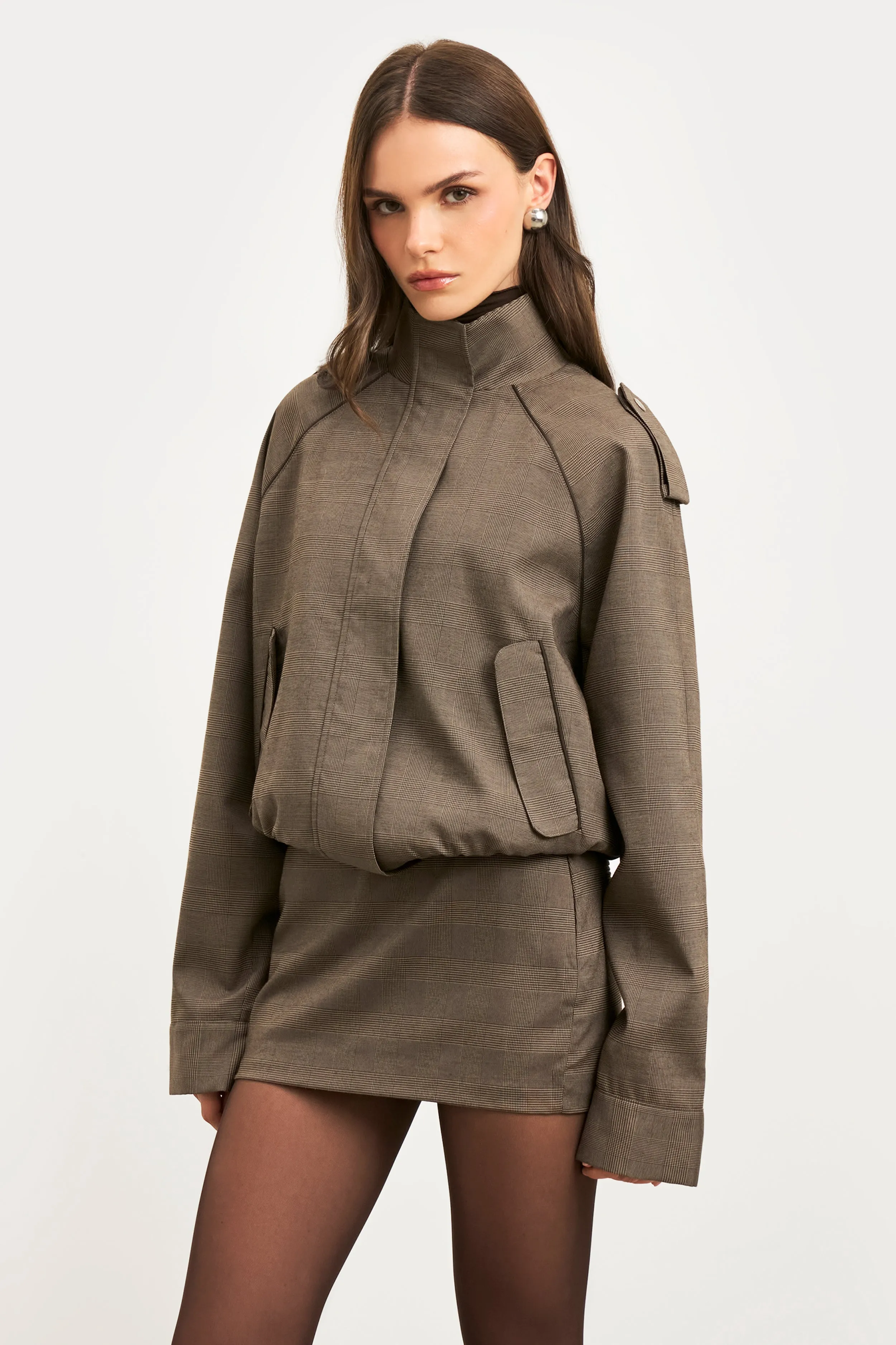 Subtle Finish Clean Cut Micro Skirt - Carob Check