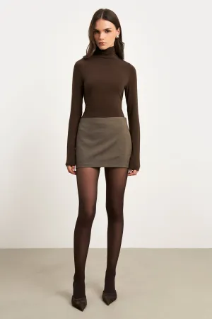 Clean Cut Micro Skirt - Carob Check Sporty Casual Side Slit
