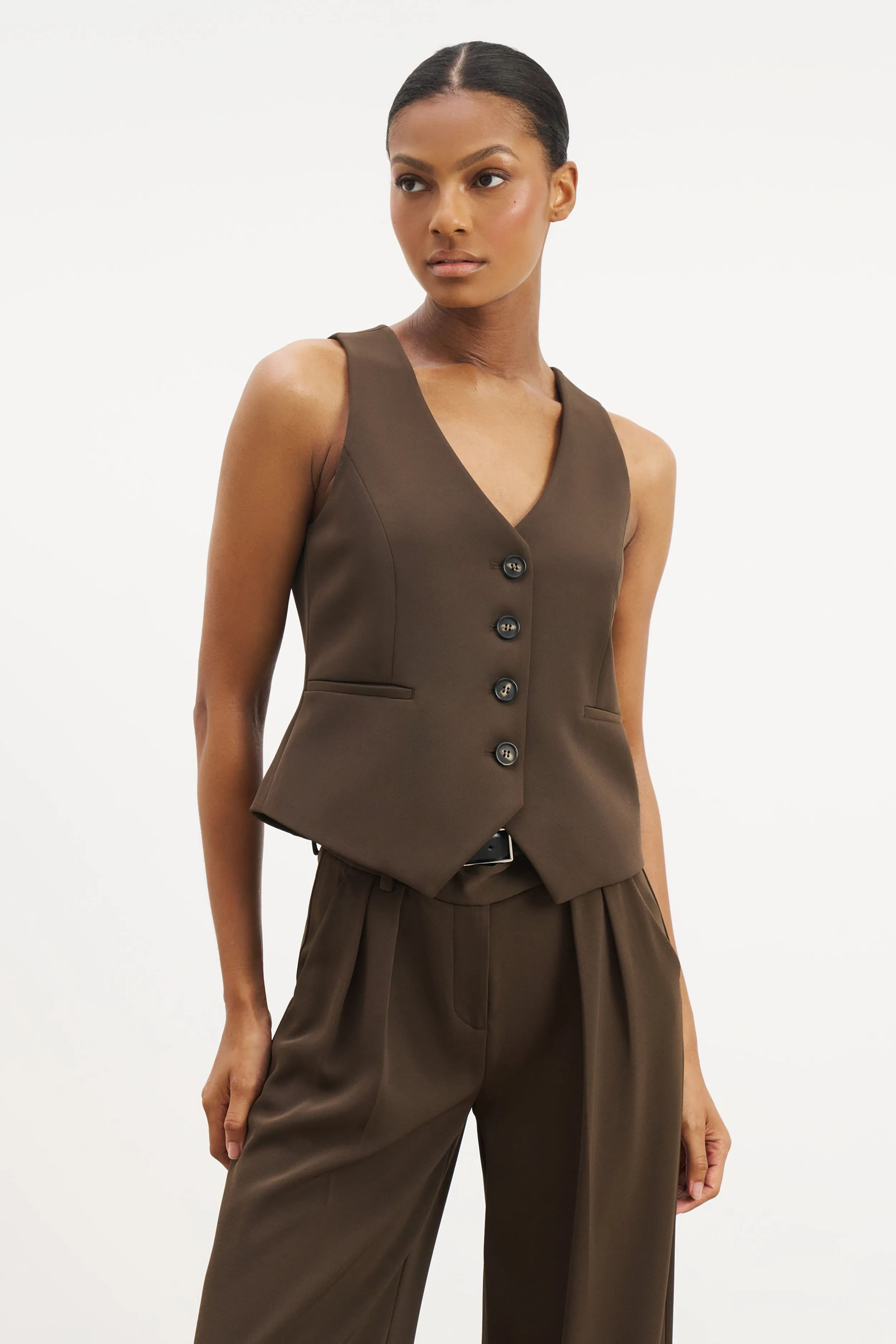 Casual Button-Down Seamless construction Clean Cut Waistcoat - Carob