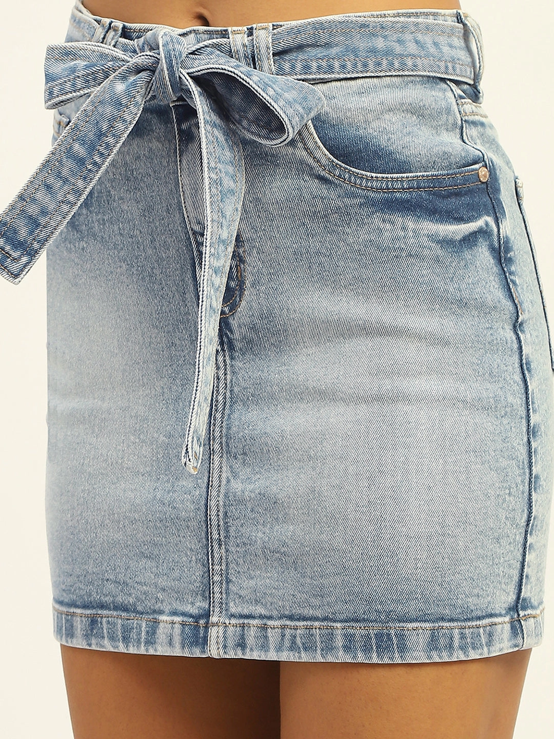 Embroidered Detail Bold Mood Madame Blue Cotton Denim Skirt