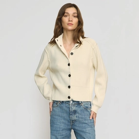 Clove Button Mock-Neck Knit Cardigan Quick Layer