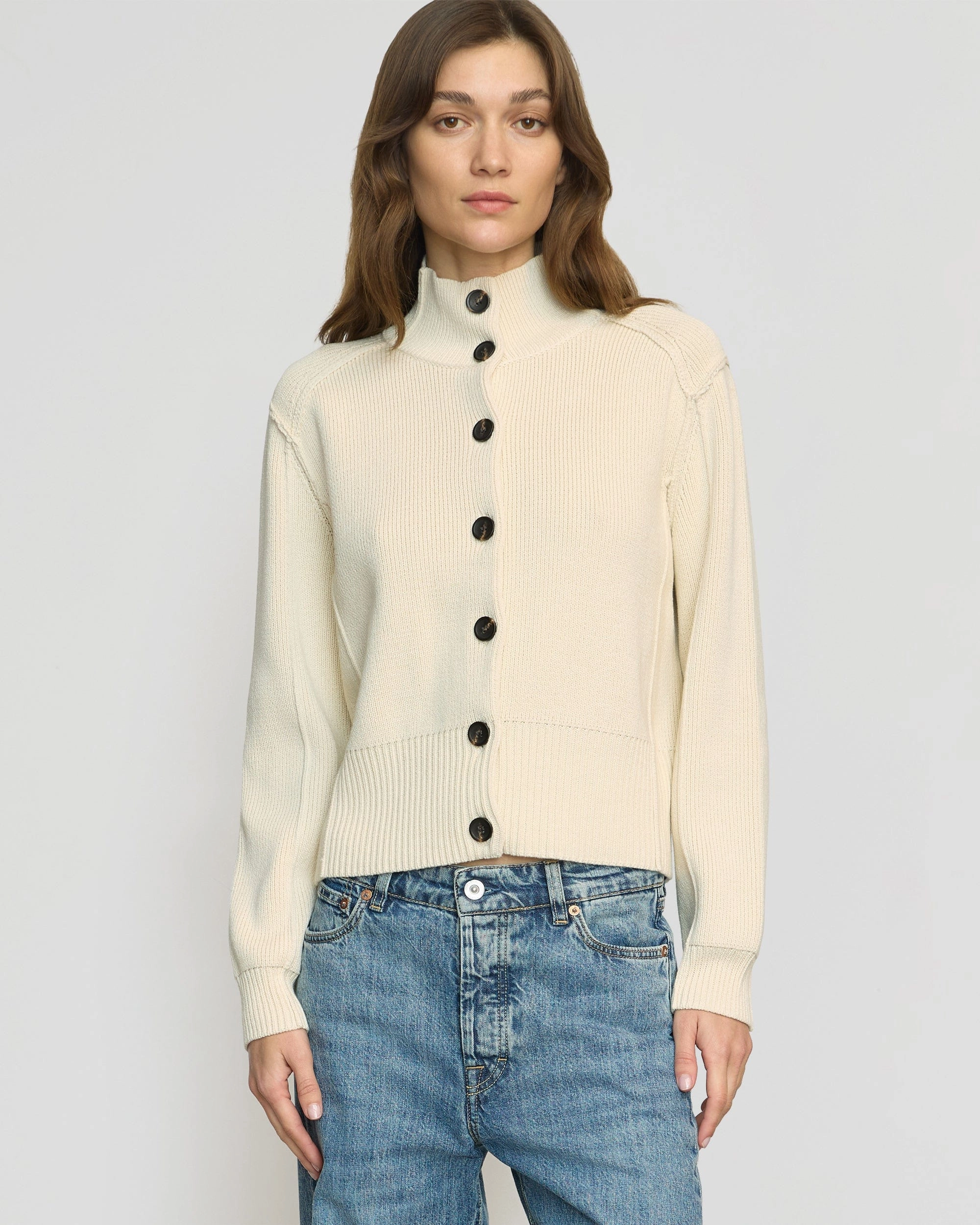Effortless knitwear Clove Button Mock-Neck Knit Cardigan