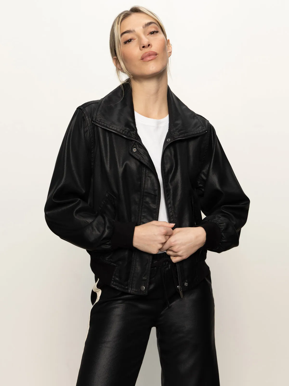 Valentine's Day Coated Twill Bomber Jacket Black