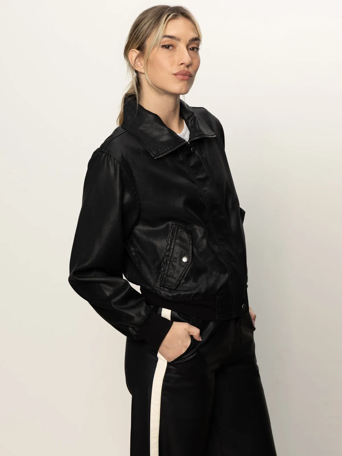 hiker Coated Twill Bomber Jacket Black