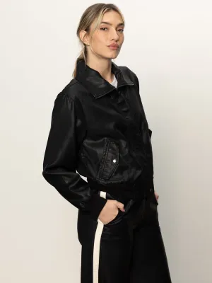 hiker Coated Twill Bomber Jacket Black