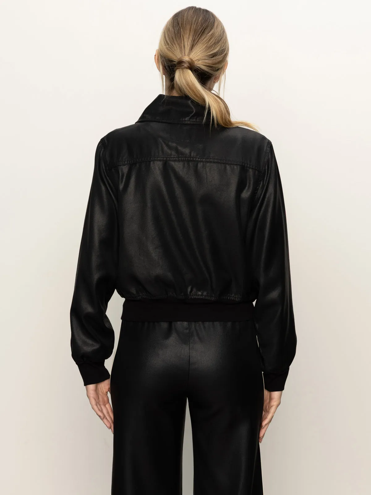 Smooth Texture Coated Twill Bomber Jacket Black