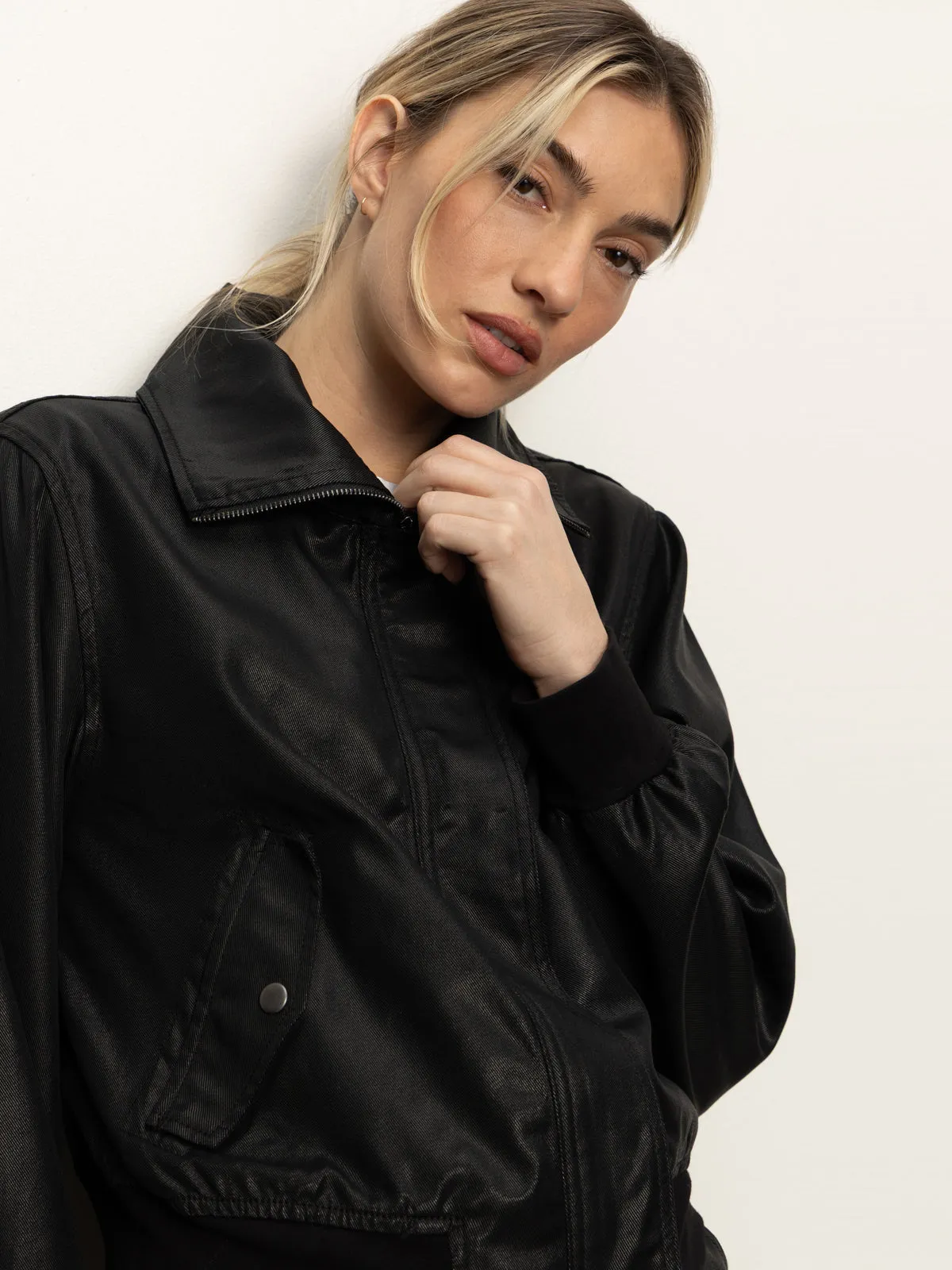 hot - weather option Sleek Fit Coated Twill Bomber Jacket Black