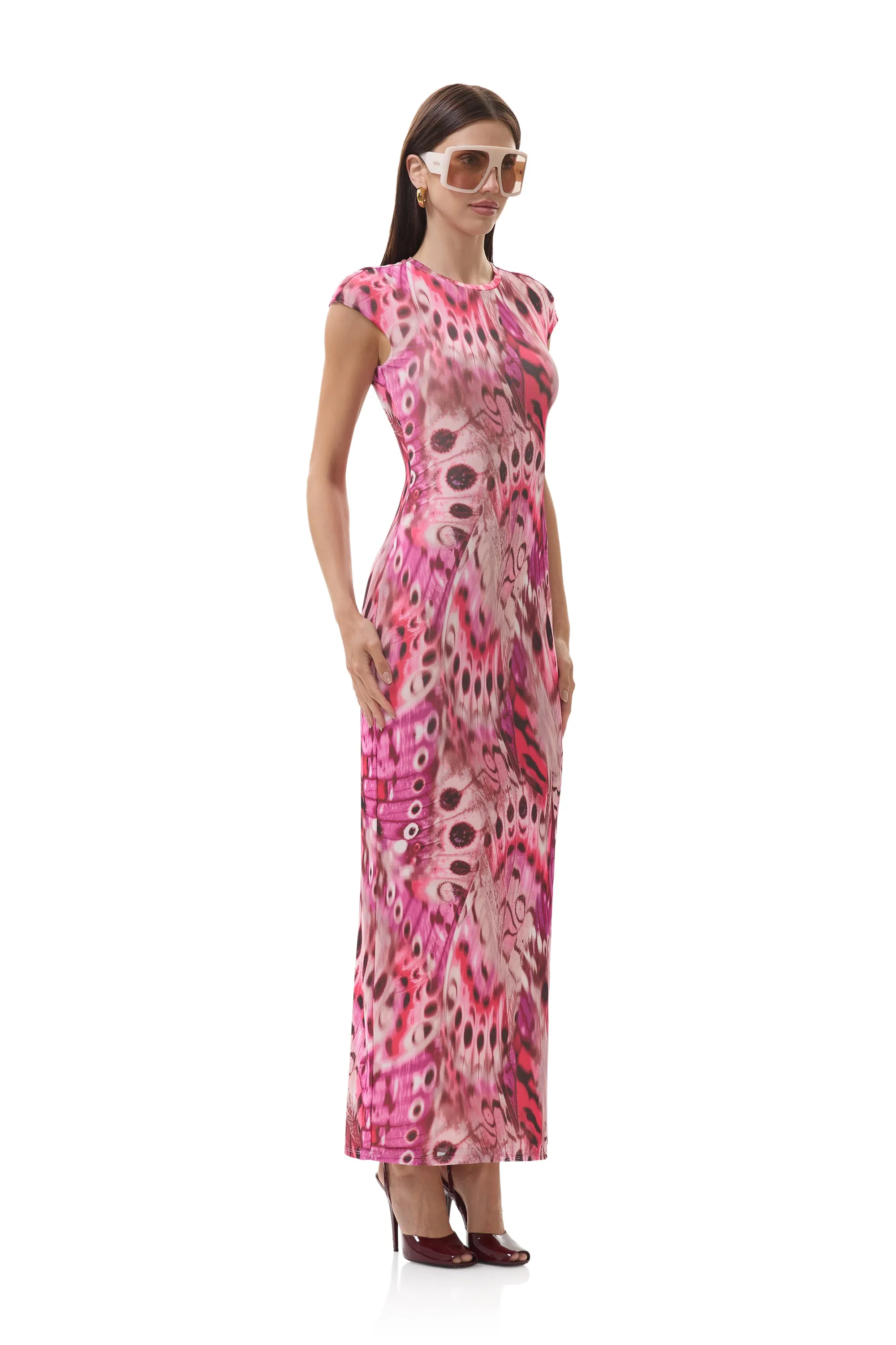 All-Day Wear Frayed-Edge Cody Dress - Berry Butterfly