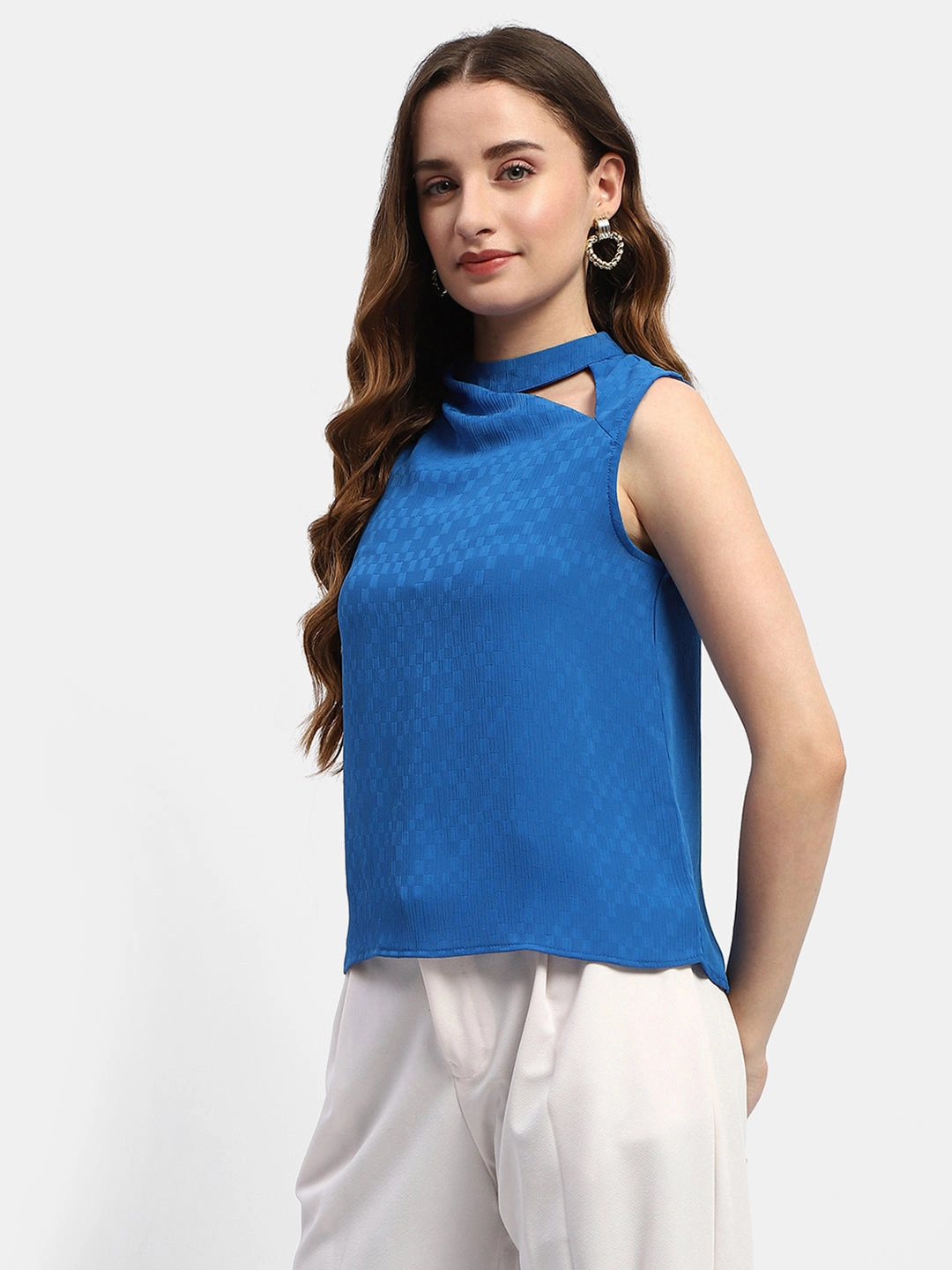 Madame Cowl Neck Royal Blue Top NonToxicCoating MeshPanel