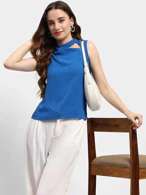 Sporty Blouse Fashionable Tank Madame Cowl Neck Royal Blue Top