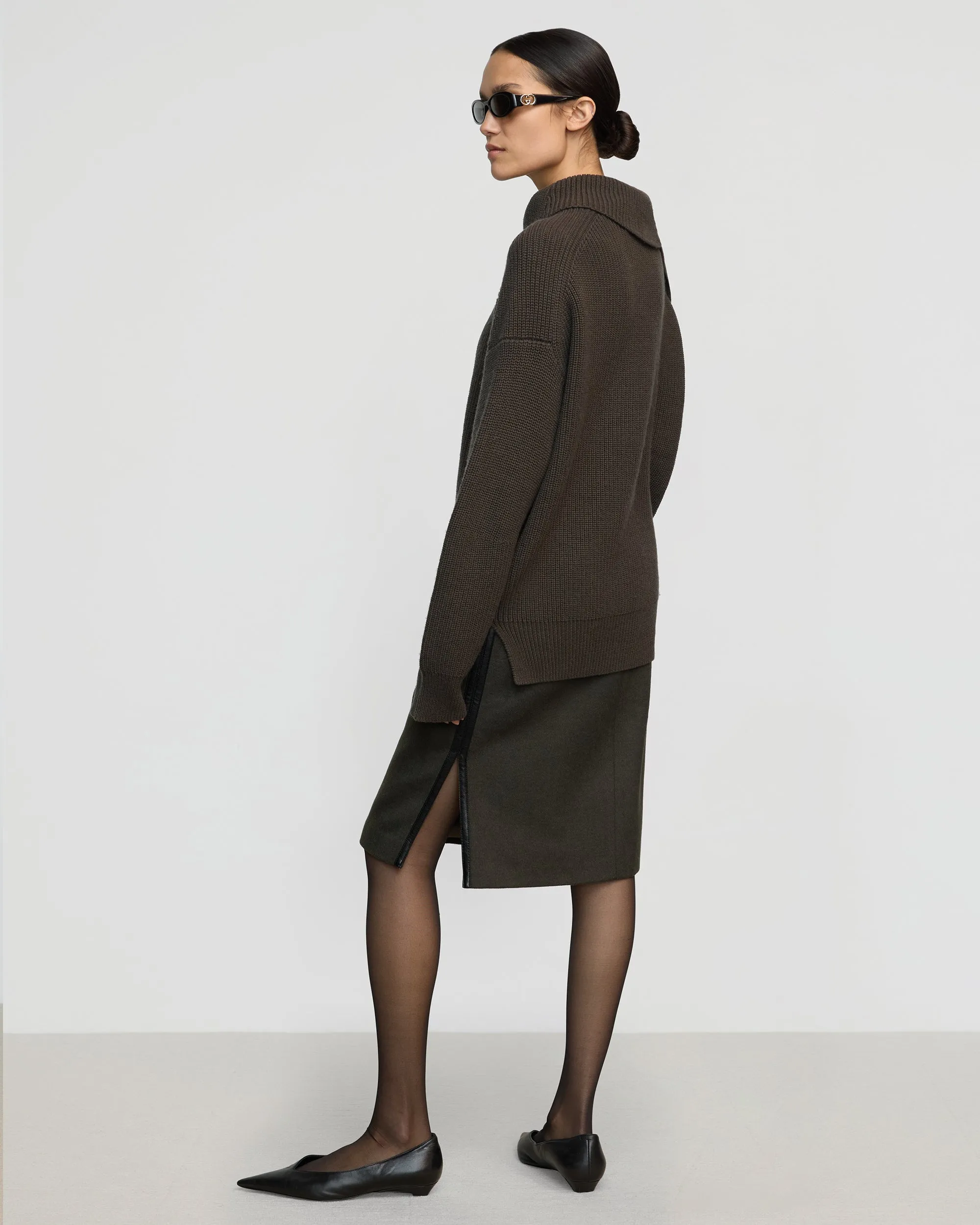 Colette Contrast Leather-Trim Skirt Friction Free