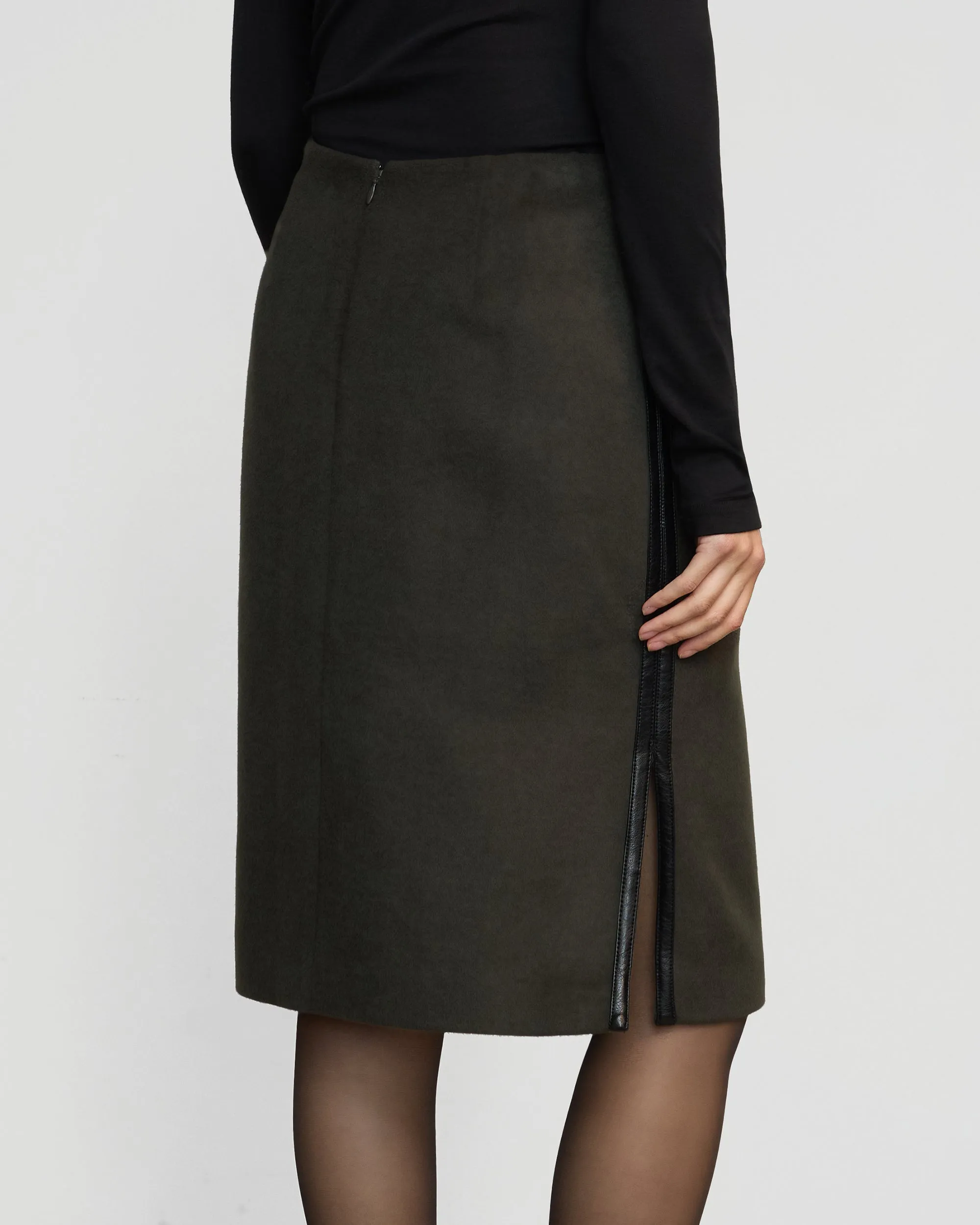 Colette Contrast Leather-Trim Skirt Knee Length