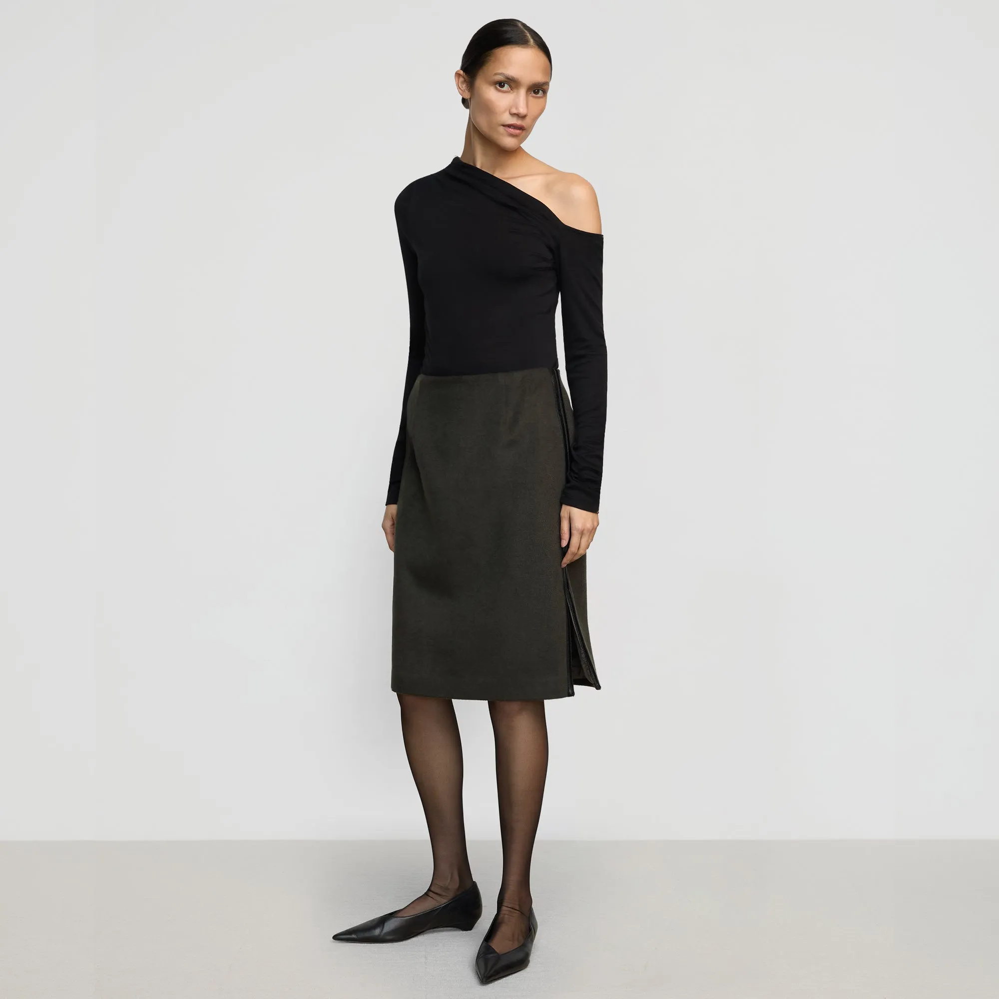 Colette Contrast Leather-Trim Skirt Fashion Mood Limited Quantity