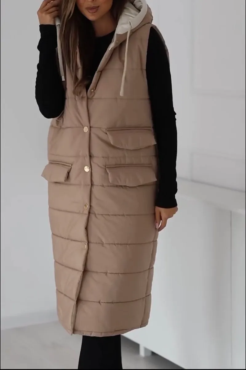 Color-blocked long cotton vest jacket