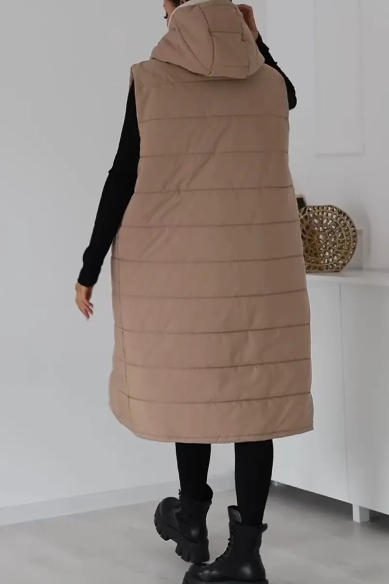 Color-blocked long cotton vest jacket
